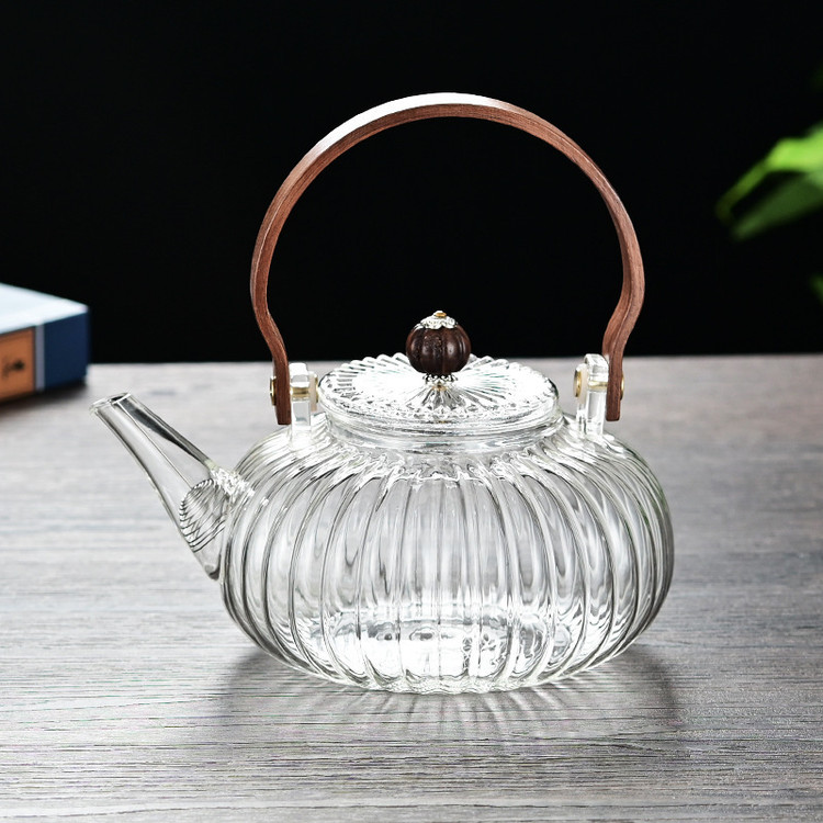 قوری پیرکس شیاردار دسته چوبی