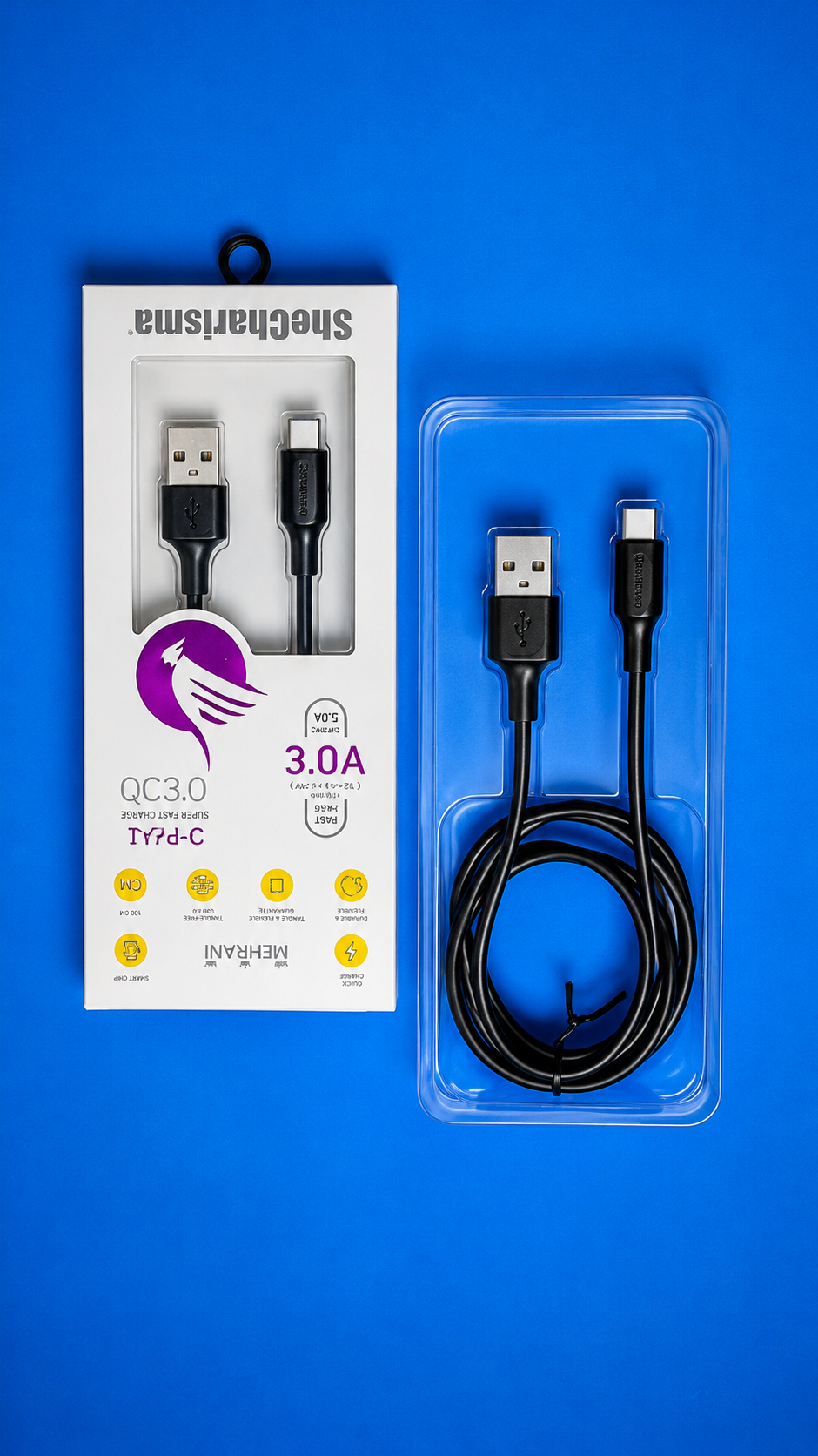 کابل شارژ و دیتا Type-C مدل QC3.0 با توان 3 آمپر، فست شارژ