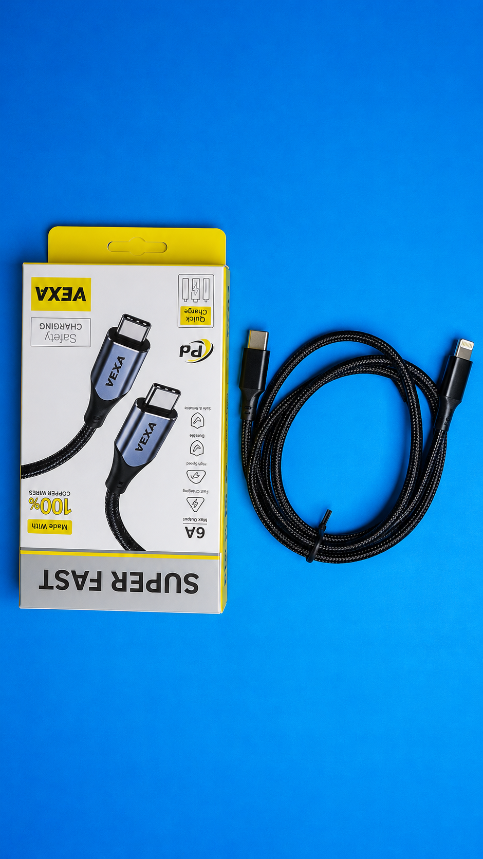 کابل شارژ و دیتا VEXA مدل Vd11 تایپ C به Lightning فست شارژ 6 آمپر 1 متری