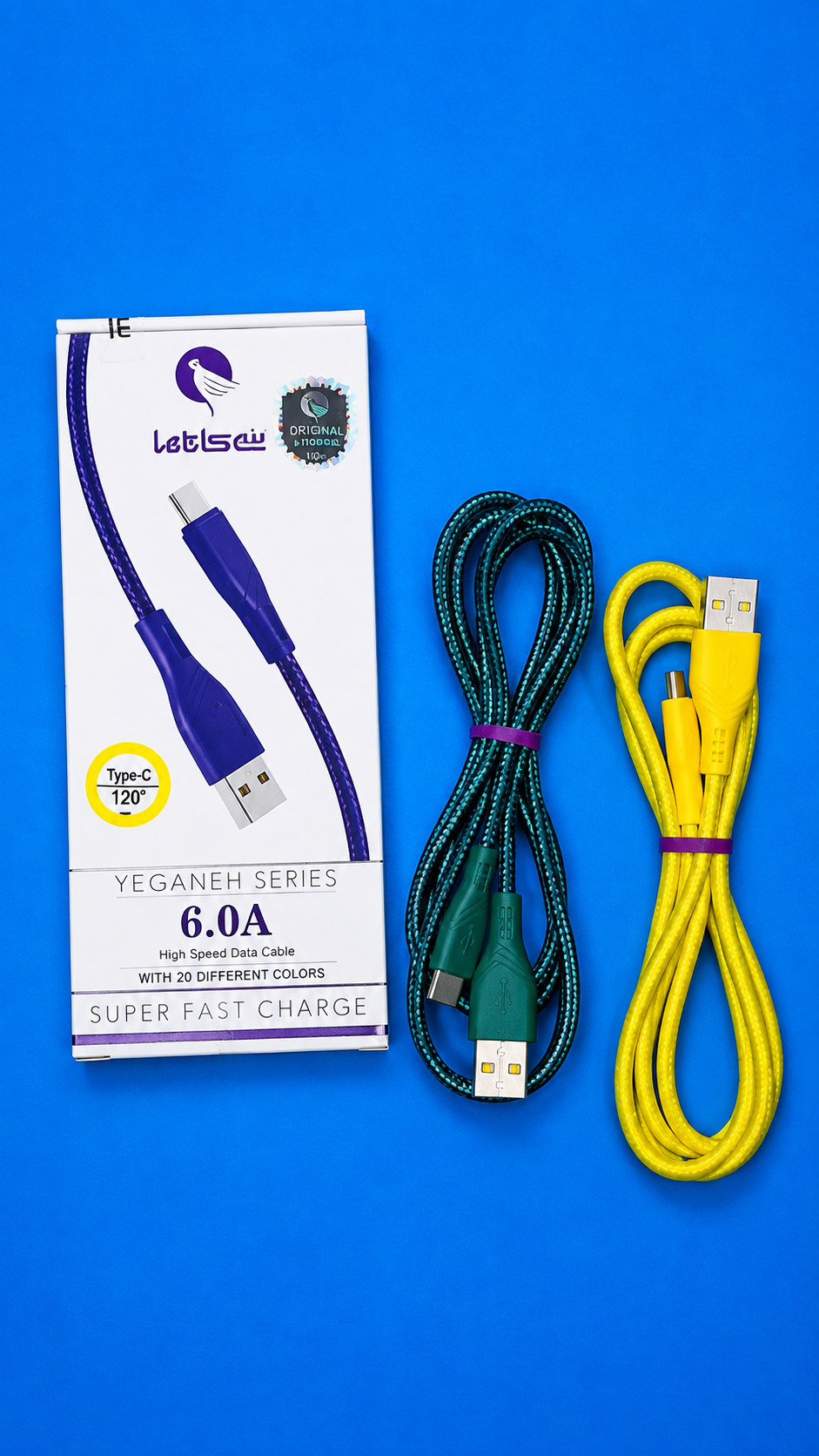 کابل شارژ و دیتا VALSEU سری YEGANEH تایپ C فست شارژ 6 آمپر 1.2 متری