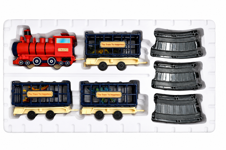 اسباببازی قطار ریلی ۲۰ تکه AMUSIVE NEW GAMES مدل Train to Happiness باتریخور و چراغدار