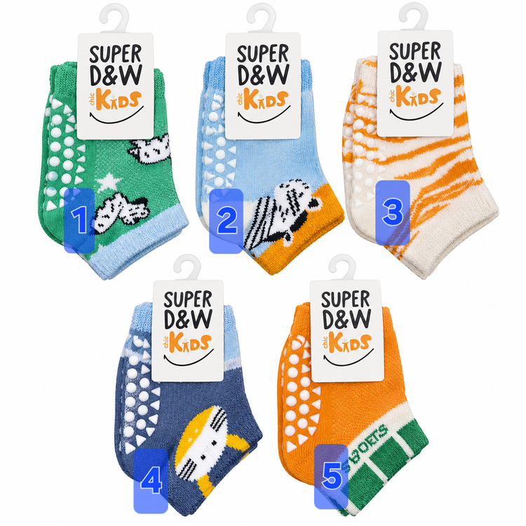 جوراب بچه گانه سایز ۰ تا ۱ سال ترمز دار super D&W kids وارداتی