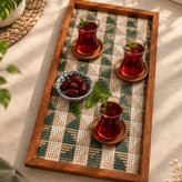 سینی چوبی حصیری مستطیلی دکوراتیو مدل ۳۶×۱۹.۵ سانتیمتر