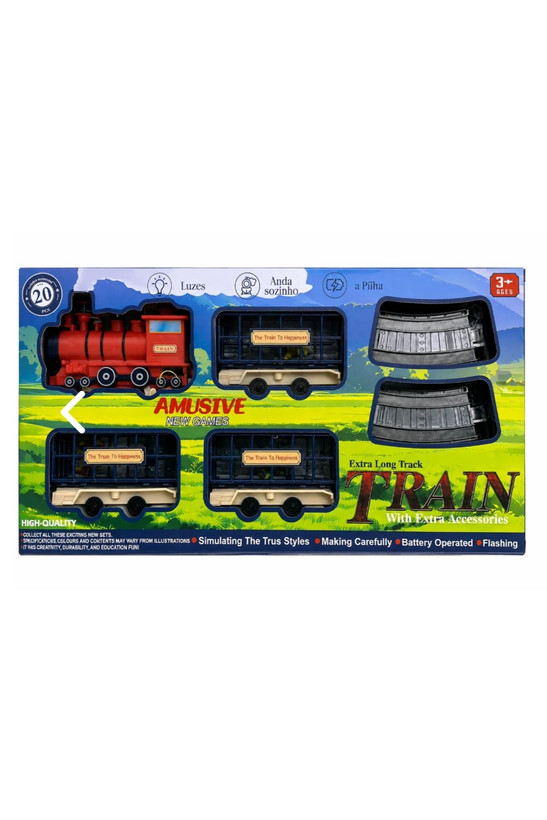 اسباببازی قطار ریلی ۲۰ تکه AMUSIVE NEW GAMES مدل Train to Happiness باتریخور و چراغدار