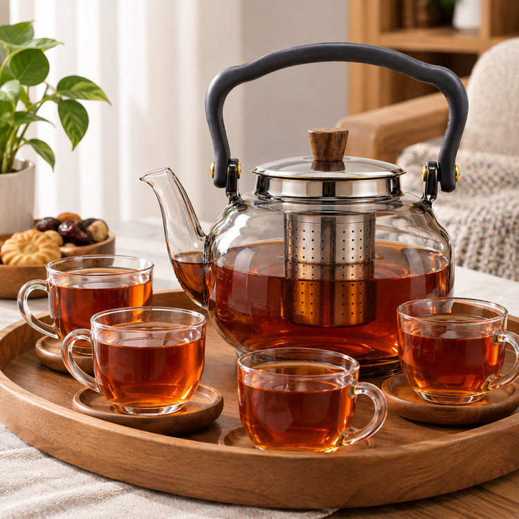 قوری پیرکس دودی دسته چوبی کد 1113