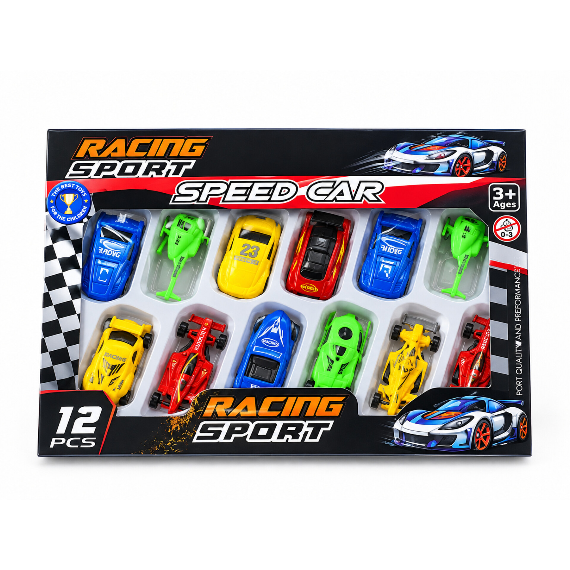 ست ماشین و وسایل نقلیه مسابقه‌ای ۱۲ تکه مدل Racing Sport مناسب کودکان بالای ۳ سال